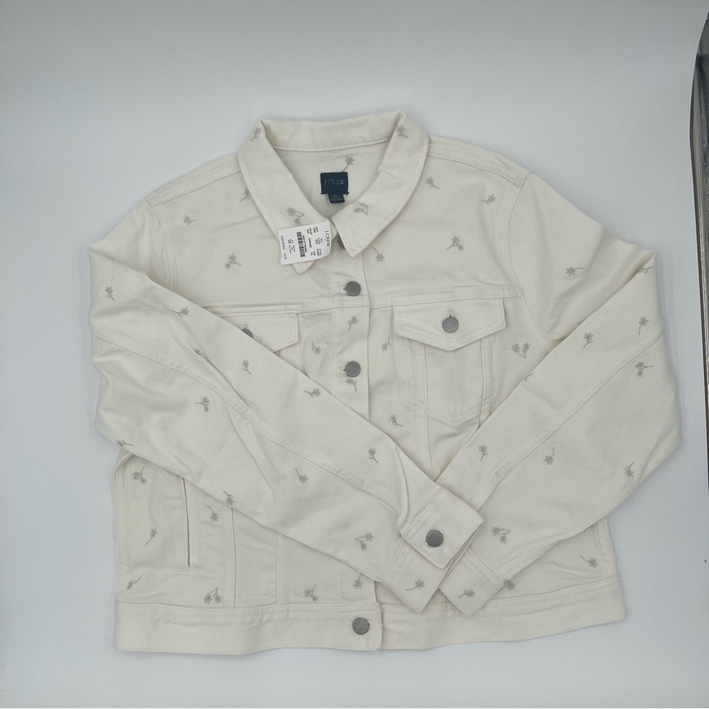 J. Crew Cream Denim Jacket with Subtle Embroidery